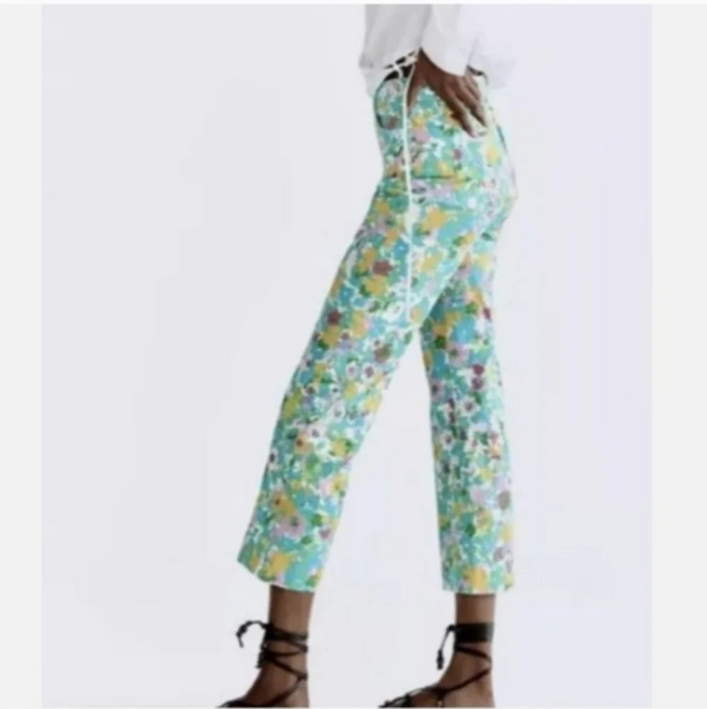 ZARA| Floral Printed Linen Blend| Flare Trousers|‎ Size 4​